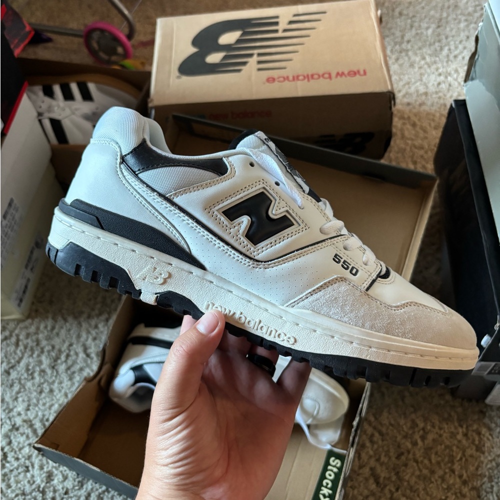 New Balance White and Black Retro Sneakers
